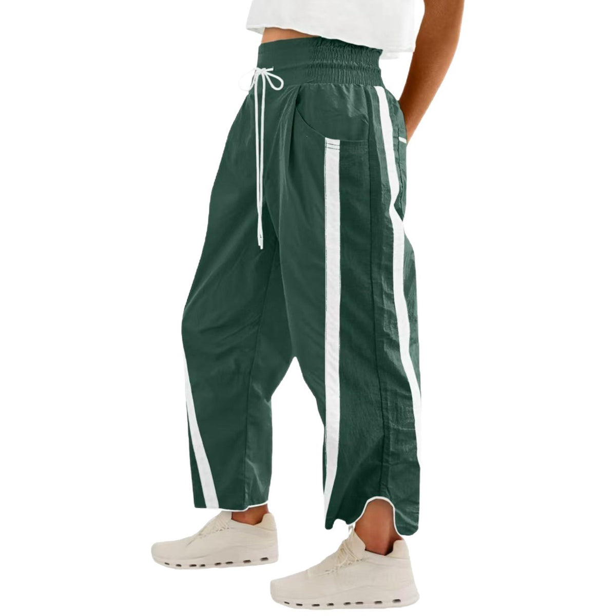 Women's Contrast Color Drawstring Bucket Loose Sports Pants