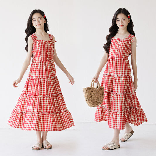 Children's Tiered Sleeveless Sling Seaside Fairy Suspender Long Children's Dress