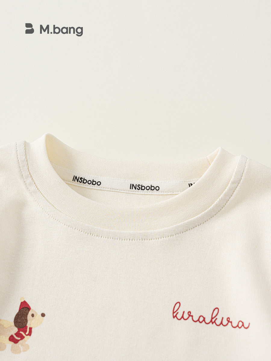 Children's Clothing Short-sleeved Summer Plaid Stitching Little Cartoon Printed Fake Two-piece Children's T-shirt