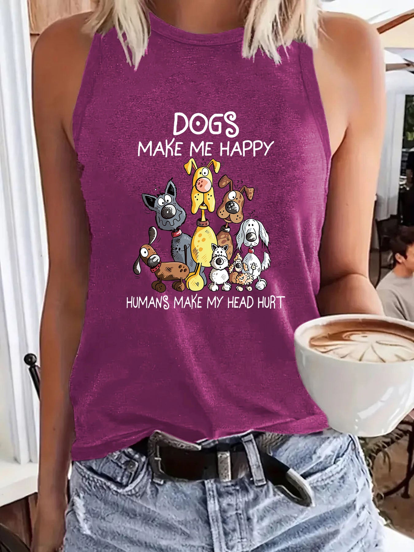 Women's Cartoon Dog Printed Round Neck Casual Women's T-shirt