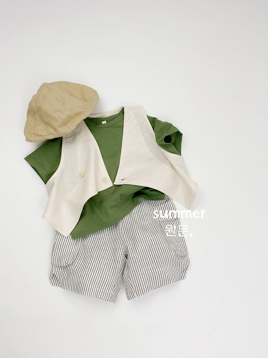 Children's Shorts Summer Korean Lightweight Casual Striped Cotton Linen Work Clothes Children's Pants