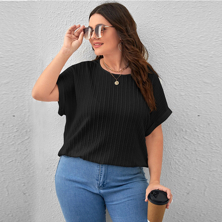 Women's Fashion Wear Summer Solid Color Sleeve Large Size T-shirt