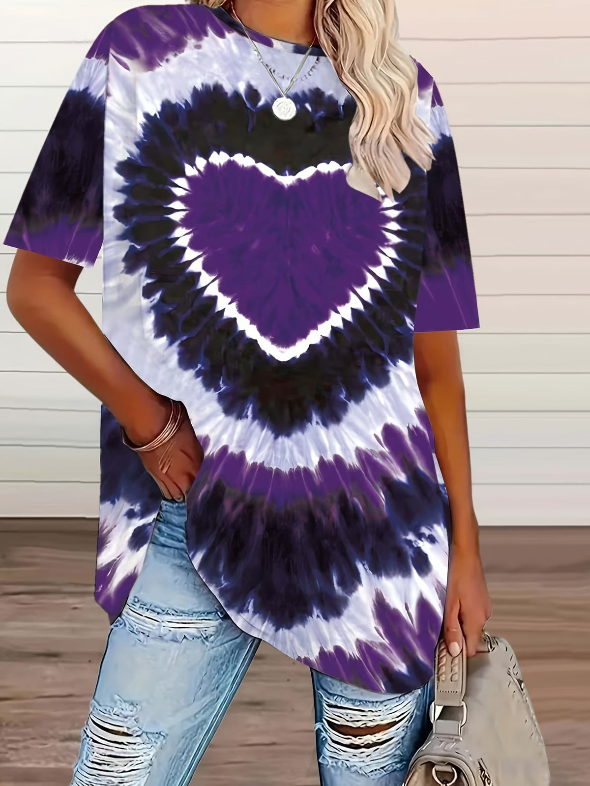 Classic Women's Heart Printing Casual Short-sleeved Large Size T-shirt