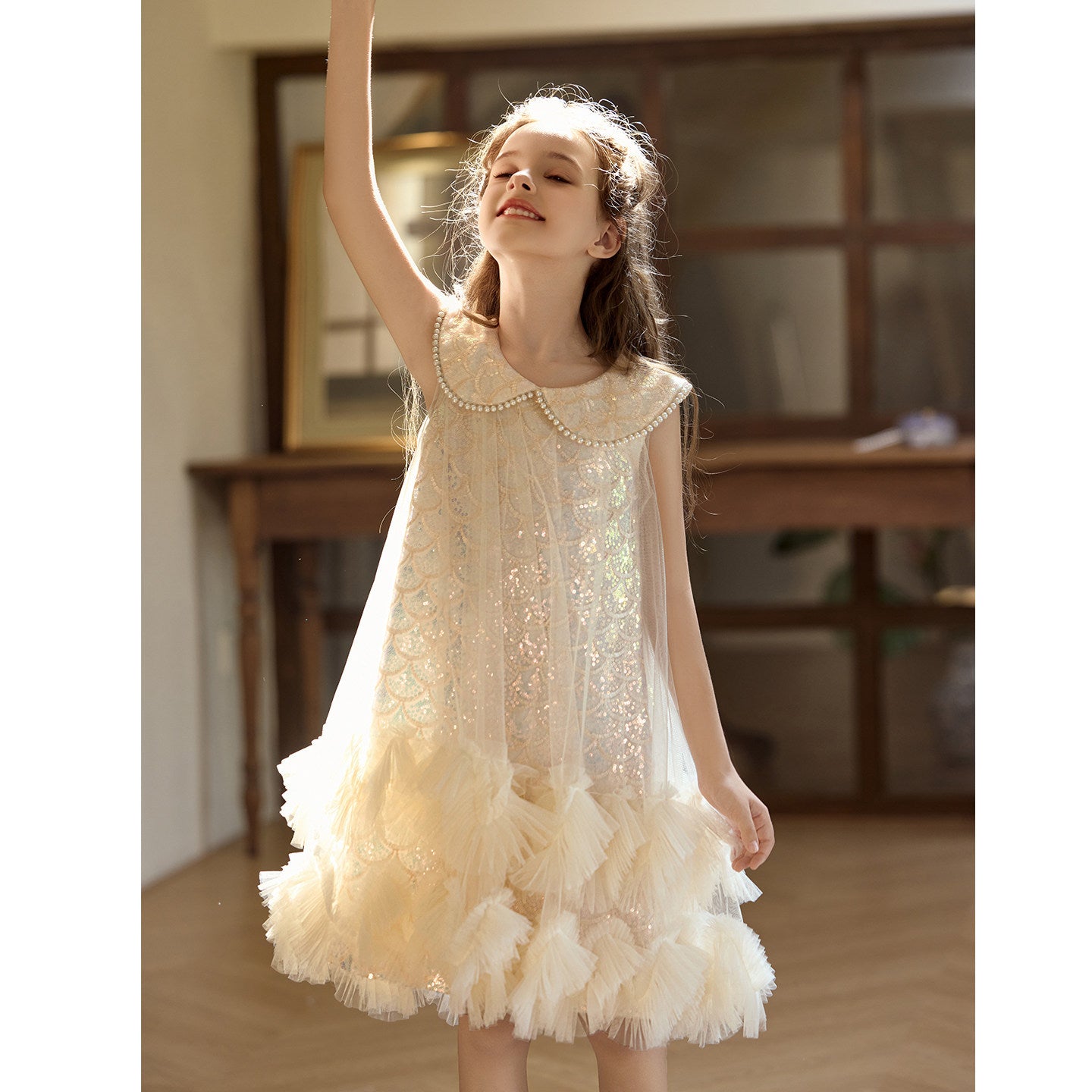 Children's Summer French Princess Sequined Sleeveless Mesh Children's Dress
