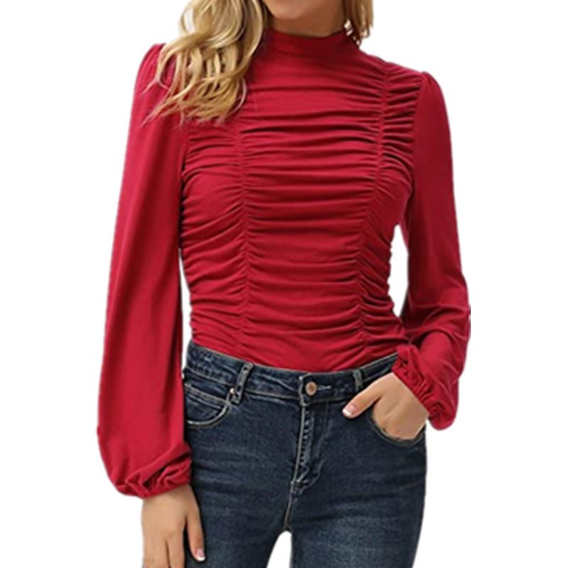 Women's Solid Color Long Sleeve Lantern Turtleneck Clothing