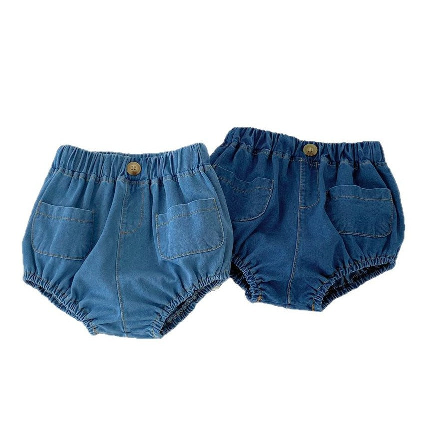 Children's Summer Korean Style Denim Shorts Male Female Front Pocket Large Children's Pants