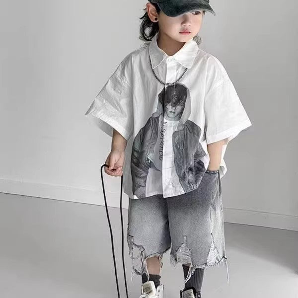 Children's Boys Summer Blouse Wear Fashion Korean Style Short Sleeve Children's Suit