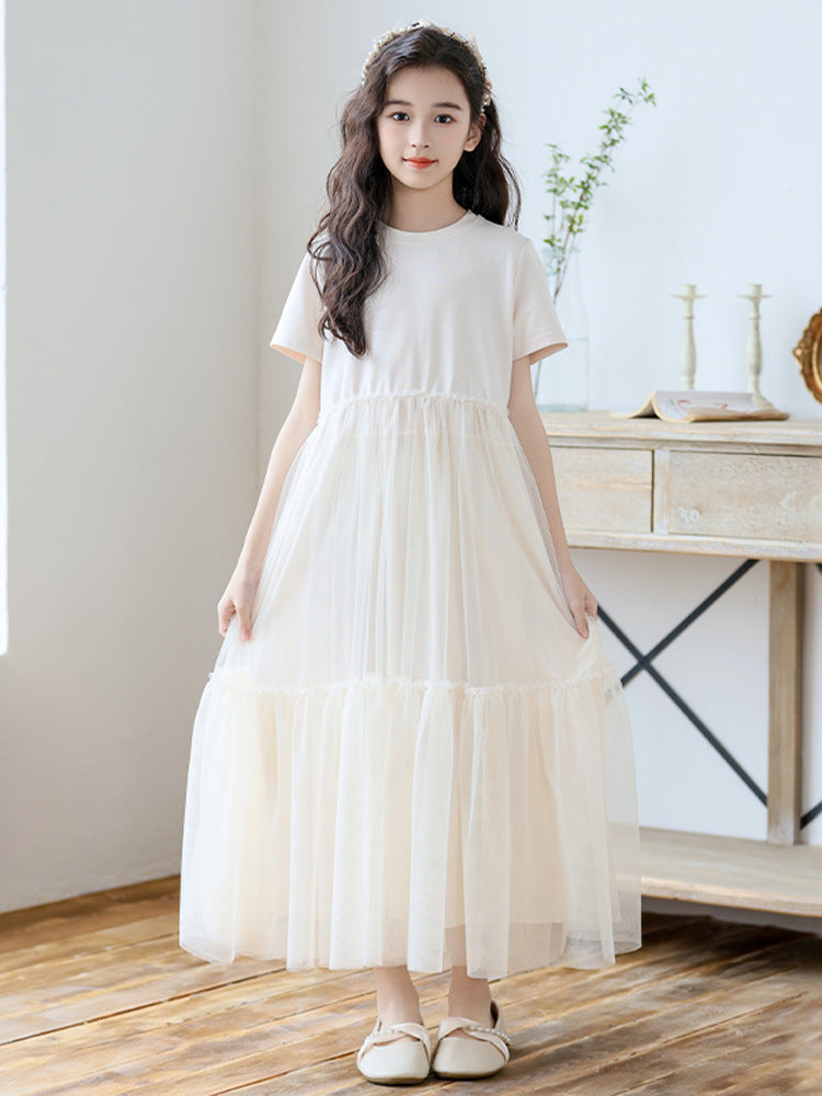 Small Teen Mesh Stitching Summer Casual Children's Dress