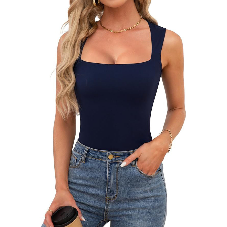 Women's Fashion Wear Solid Color Slim Fit Square Small Vest/suspenders/tube Top