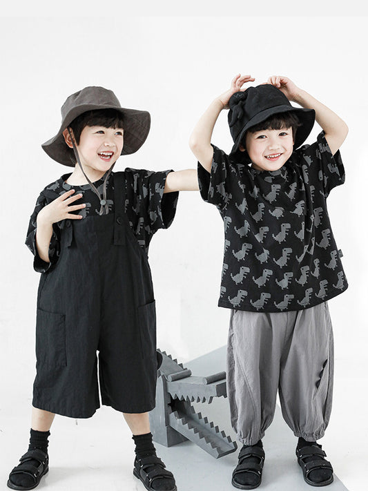 Children's Wu Boy Cartoon Dinosaur Printed Short-sleeved Summer Western Style Children's T-shirt