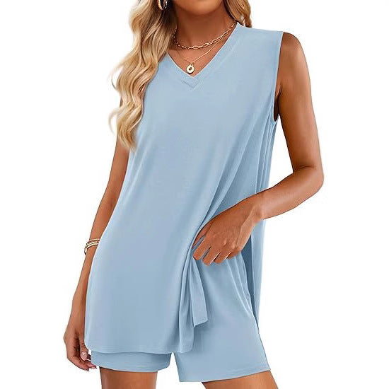 Pretty Summer Split Sleeveless Belt Pocket Fashion Casual Suit