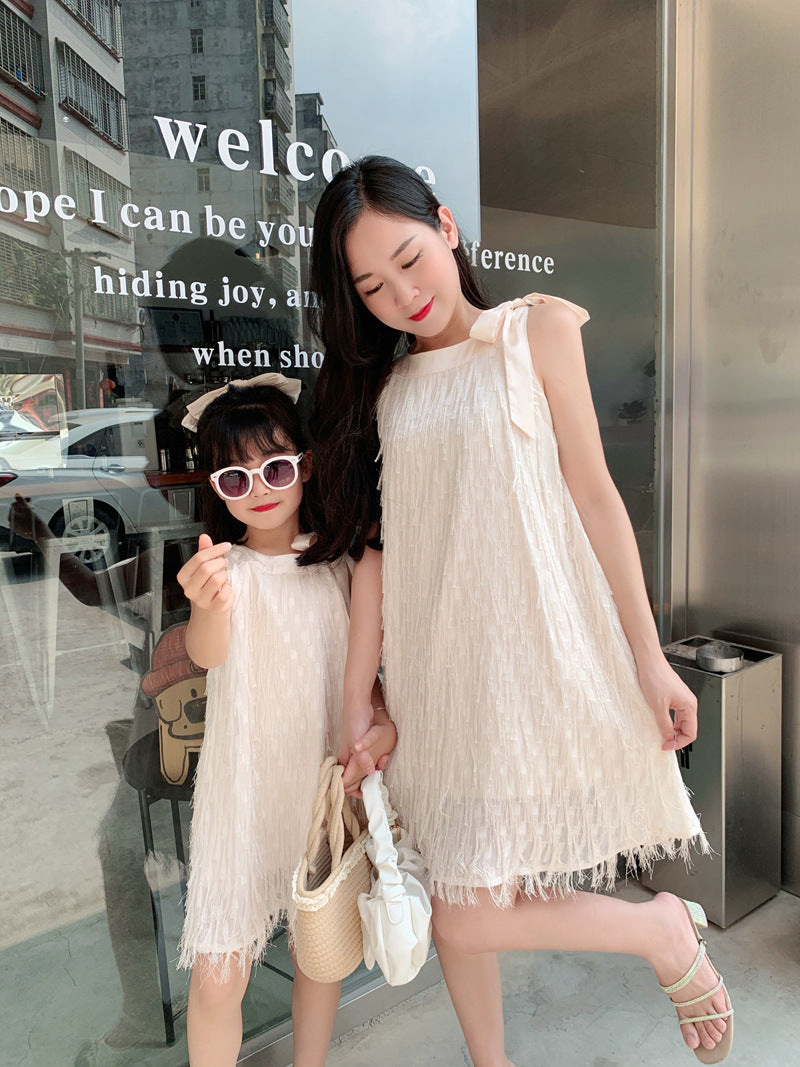 Summer Dress Matching Tassel Tie Bow Princess Halter Parent-child Outfit