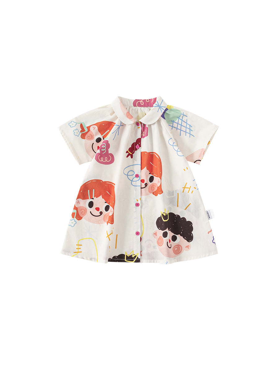 Children's Summer Clothing Thin Lapels Short Sleeve Loose Shirt Children's Dress