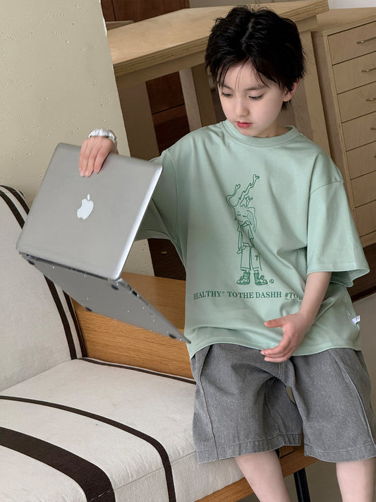Children's Personalized Printed Short Sleeve Loose Round Neck Pullover Children's T-shirt