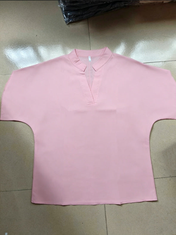 Women's Shirt Pure Color Casual Versatile Short-sleeved Blouse