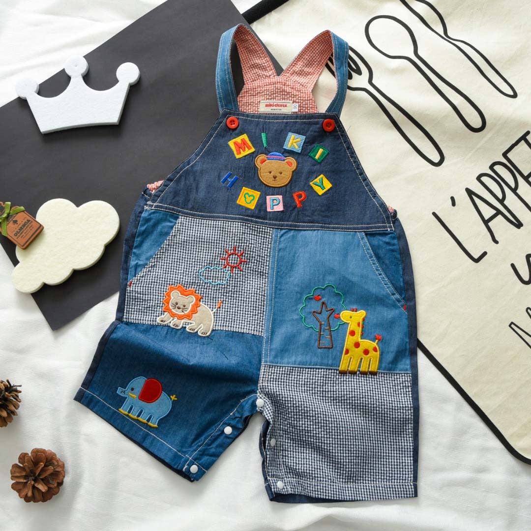 Children's Clothing Summer Cartoon Bear Letter Splicing Suspender Shorts Children's Pants