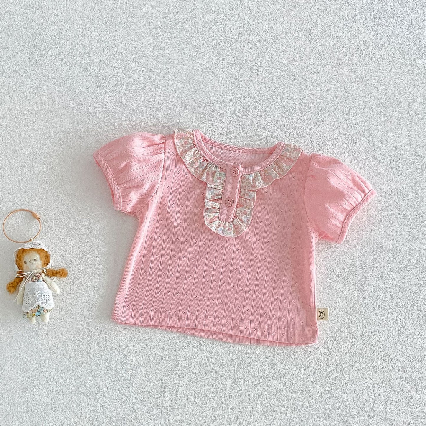 Collar Summer Korean Style Puff Sleeve Top Cute Floral Skirt Children's T-shirt