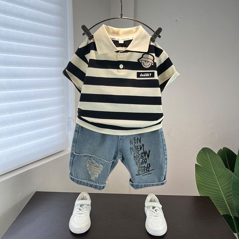 Children's Summer Clothing Fashion Trend Boys Striped Children's Suit