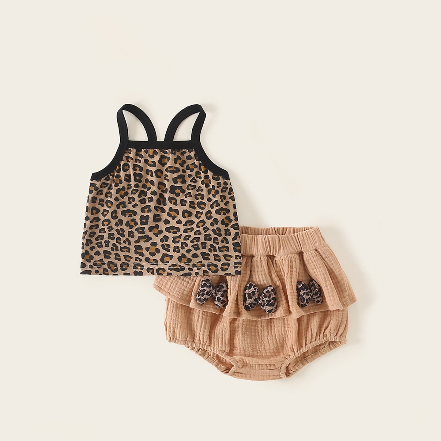 Summer Overall Dress Set Born Leopard Print Sleeveless Vest Bow Children's Suit