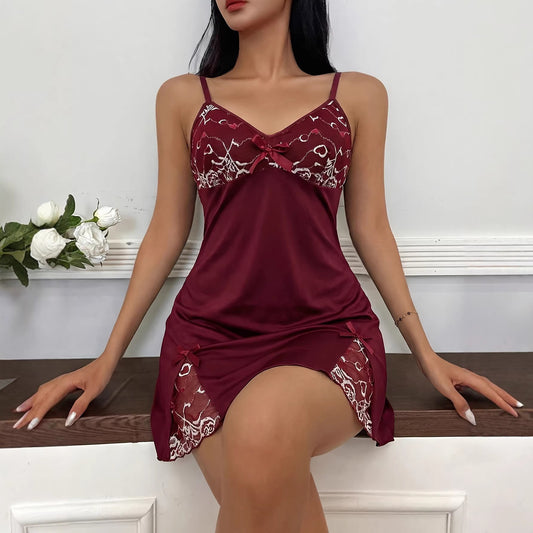 Of Black Red Lace Slip Nightdress Sexy Patchwork Side Slit Small Vest/suspenders/tube Top