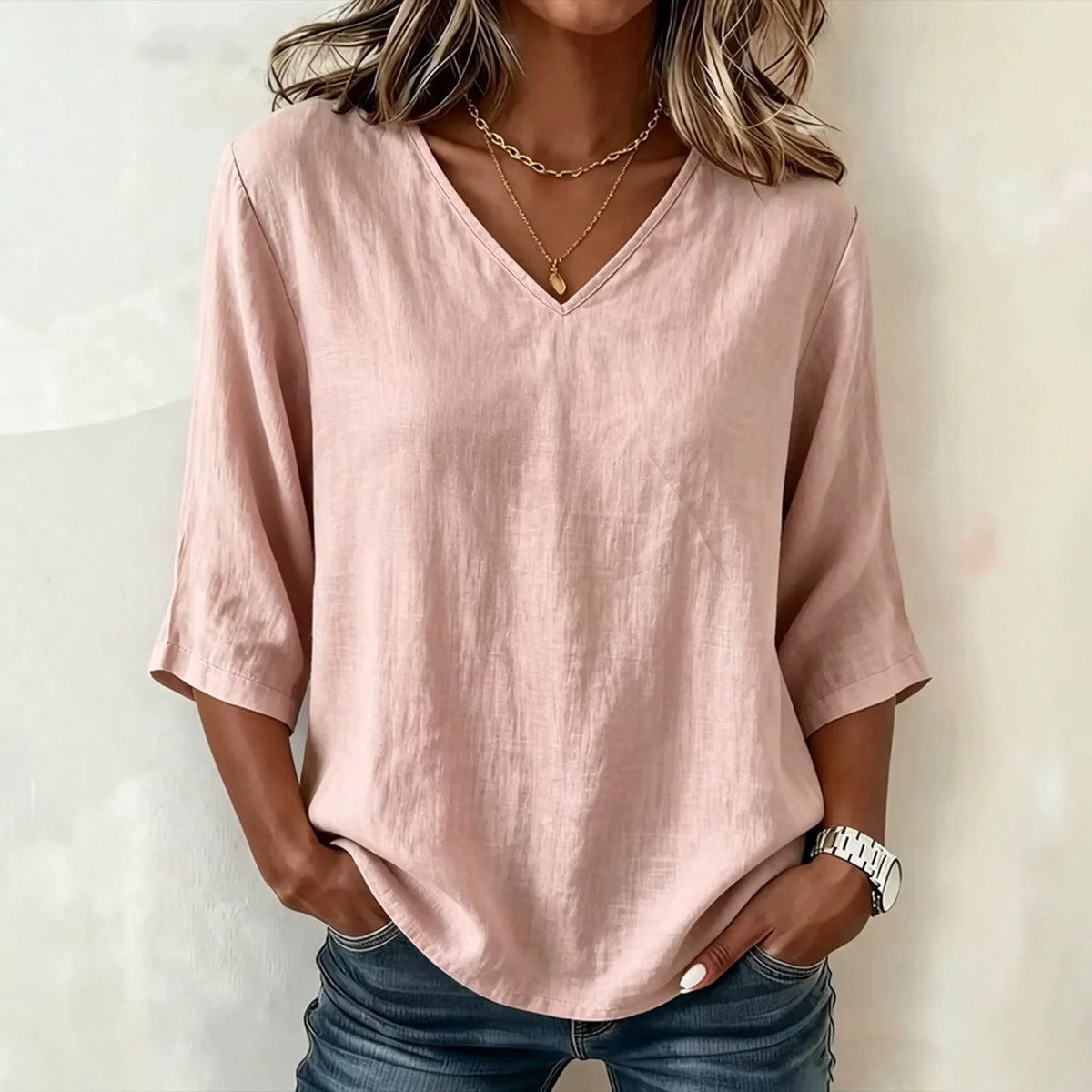 Women's Casual Loose Fashion Slub Cotton Blouse