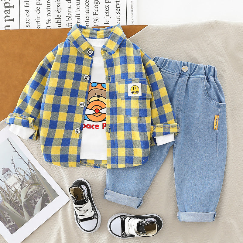 Children's Clothing Plaid Spring Clothes Little Three-piece Children's Suit