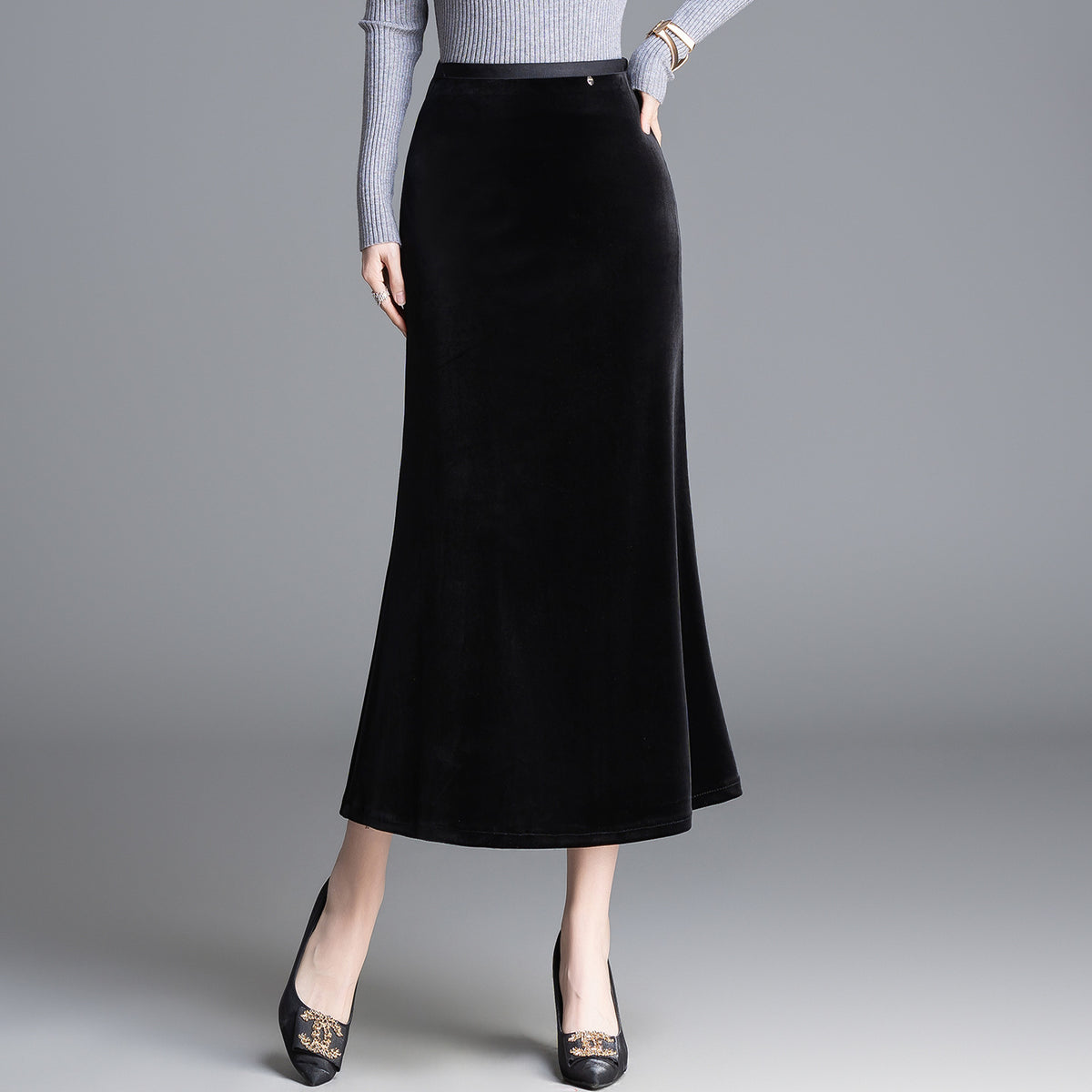 Women's Gold Veet Sheath Elegant One-step Slimming Fishtail Mid-length Skirt
