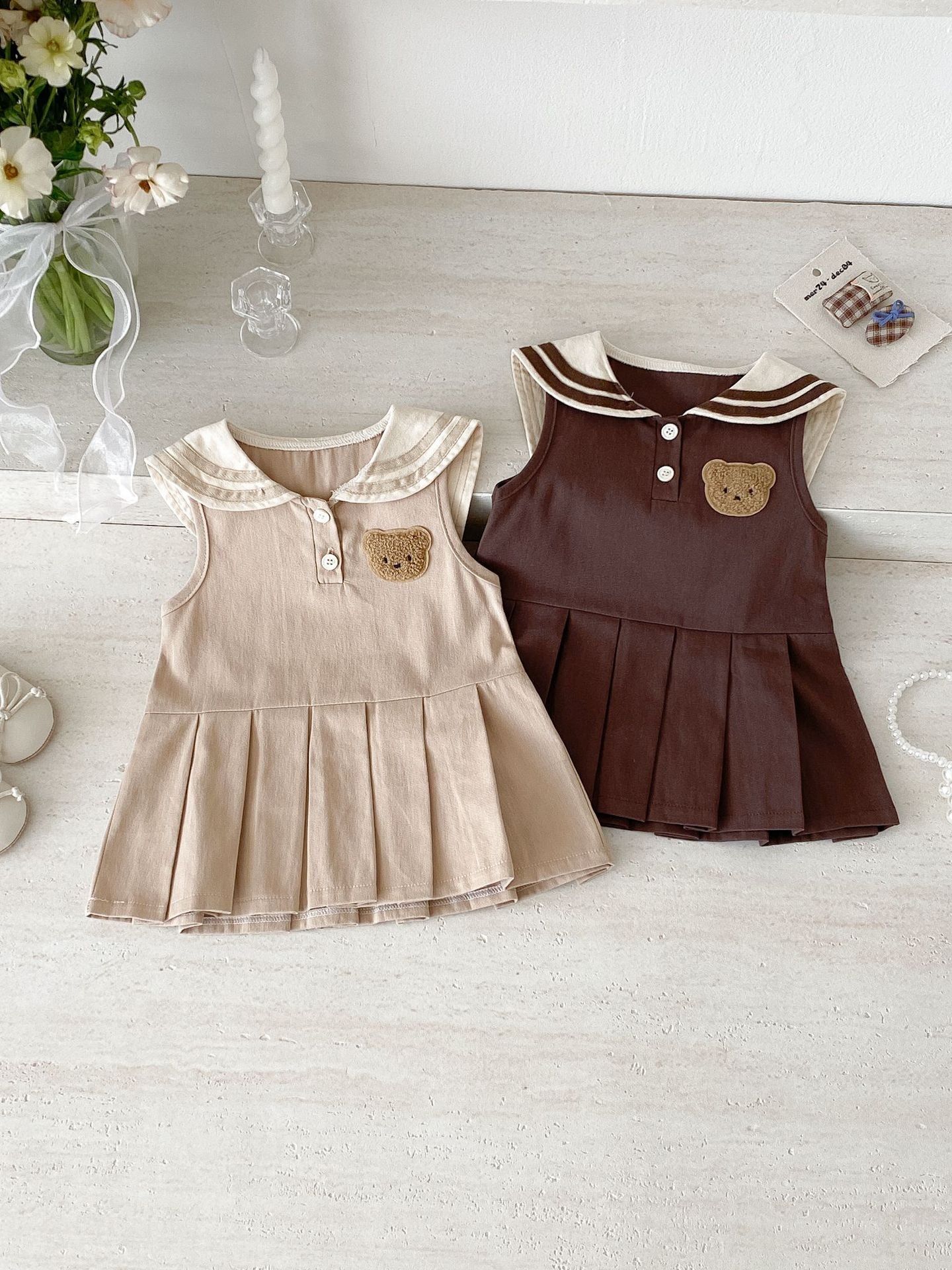 Children's Summer Preppy Style Bear Vest Skirt Western Children's Dress