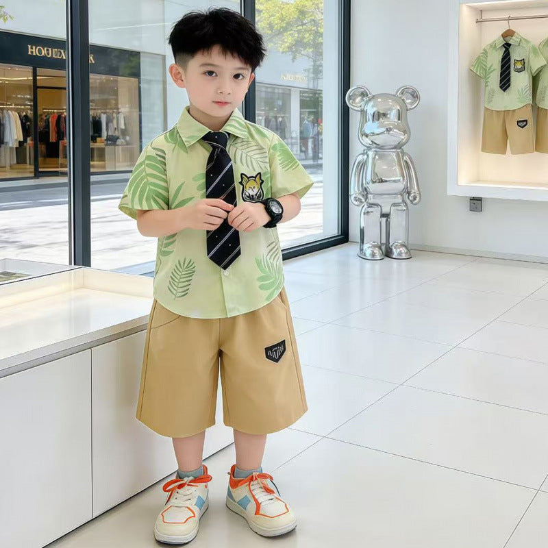 Men's & Children's Boy Summer Clothing Shirt Outfit Korean Style Trendy Nick Fox Children's Suit