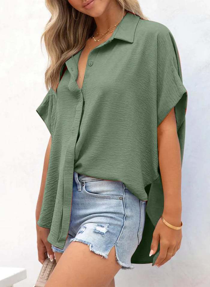 Women's Summer Shirt Solid Color Casual Loose Blouse