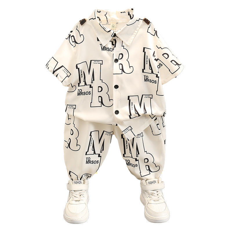 Children's Boy's Summer Blouse Pu Foreign Style Short-sleeved Trousers Clothing Children's Suit