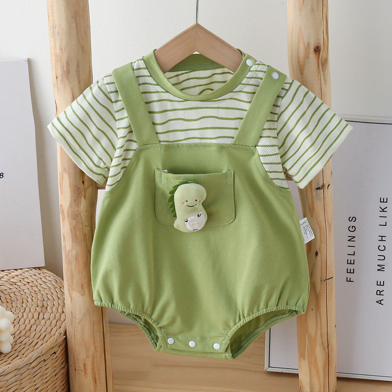 Babies Unisex Short Sleeve Romper Cartoon Cute Strap Fake Two Jumpsuit, Climbing Suit
