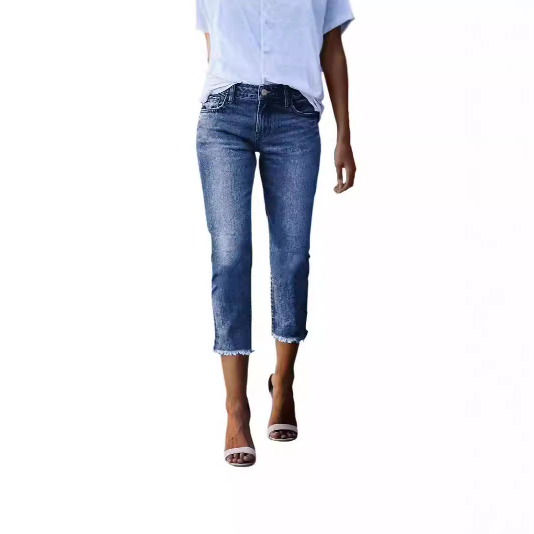 Women's Summer Washed Fashionable Stretch Slim Cropped Women's Jeans