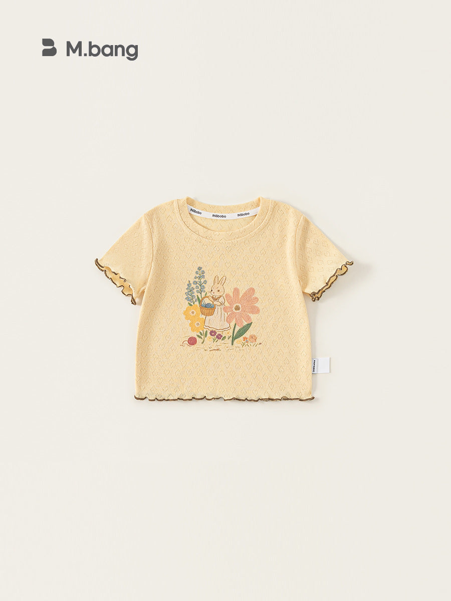 Children's Clothing Short-sleeved Summer Wavy Round Neck Sweet Printed Top Children's T-shirt