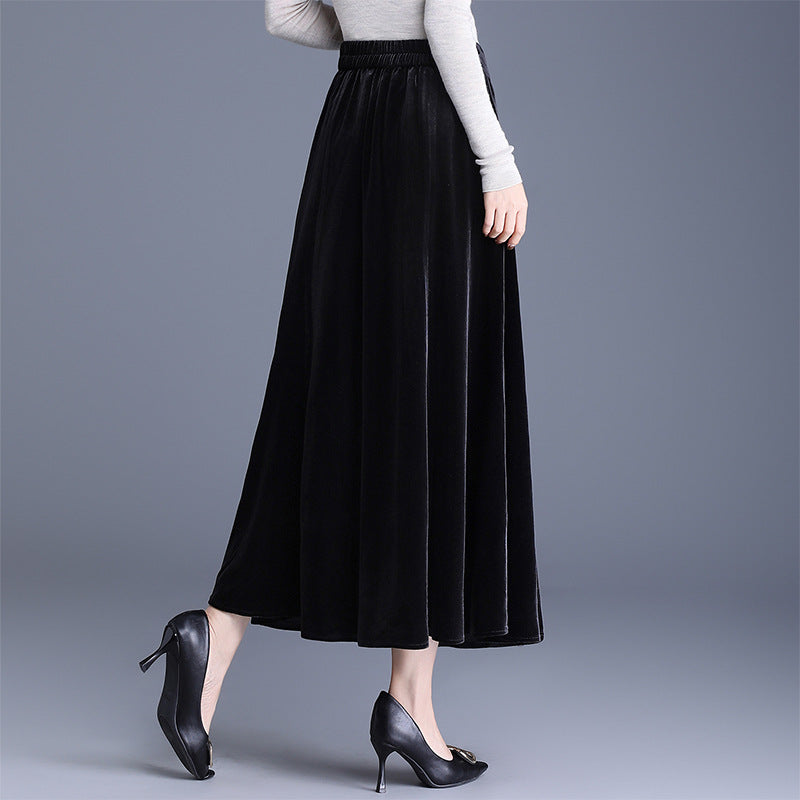 Women's High Waist Slim Midi Dress Elegant Gold Veet Skirt