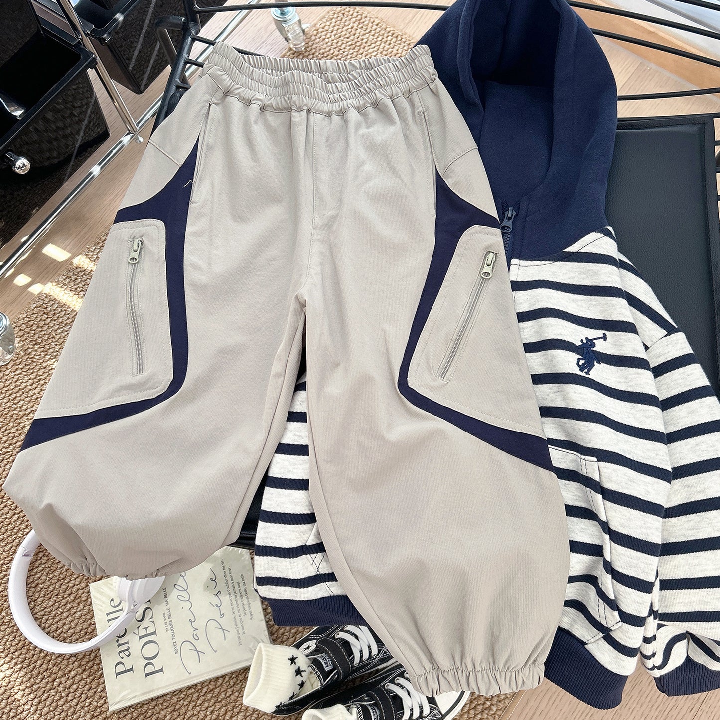 Children's Autumn Clothing Contrast Color Overalls Pocket Comfortable Children's Pants