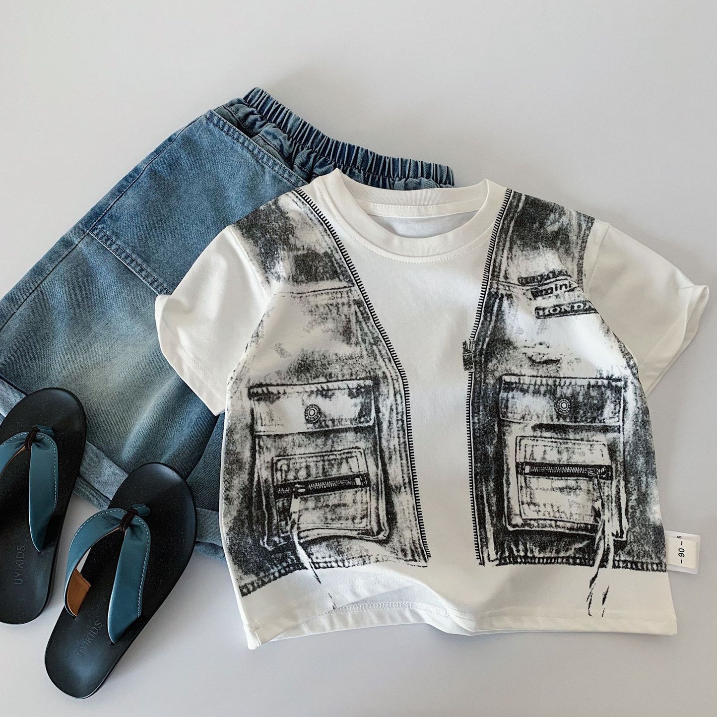 Children's Short-sleeved Summer Handsome Print Fake Two-piece Class Children's T-shirt