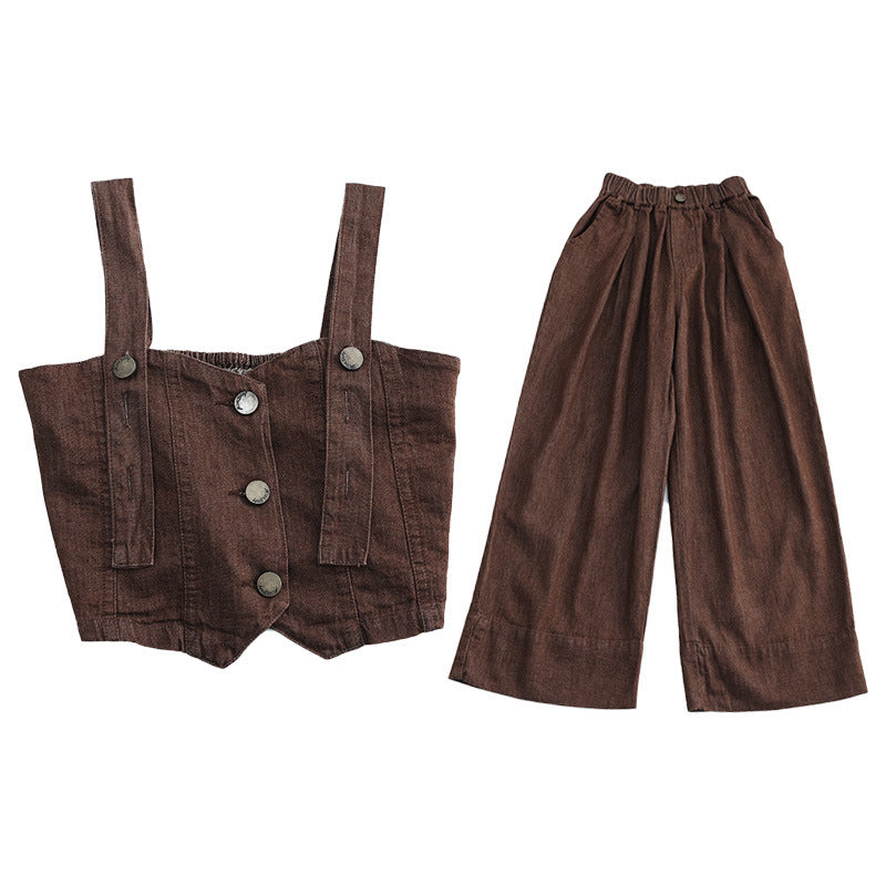 Children's Thin Denim Summer Clothes Suspenders Vest Jacket Pants Two-piece Children's Suit