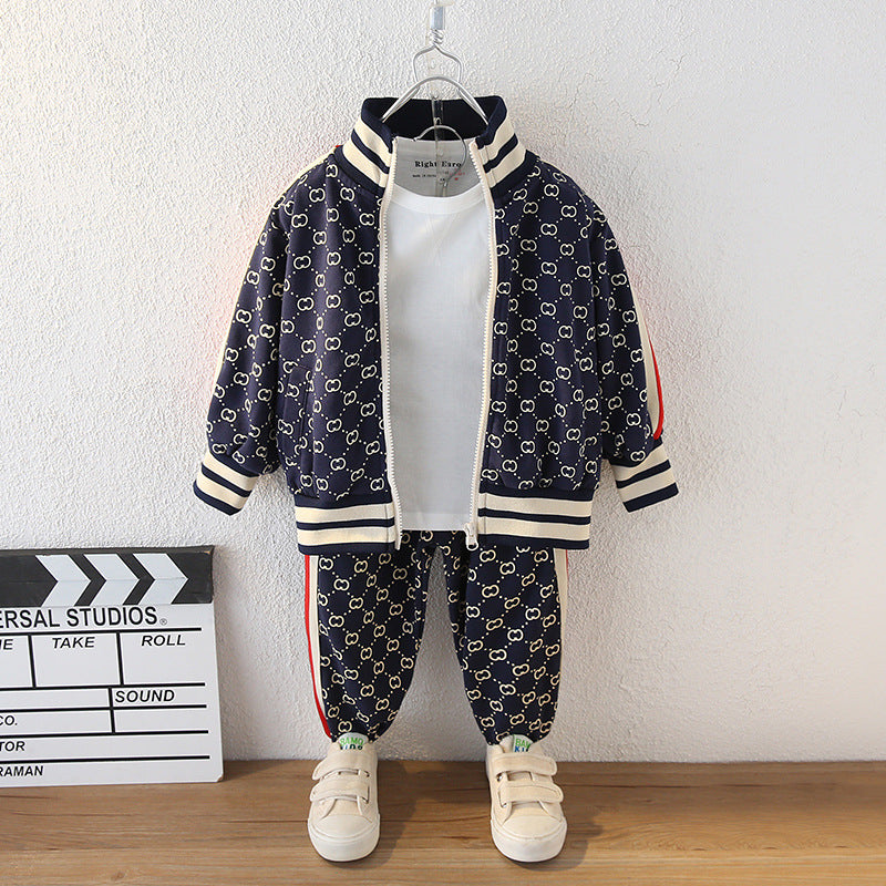 Children's Boys Spring Clothes Western Style Boy Stand Collar Leisure Two-piece Children's Suit