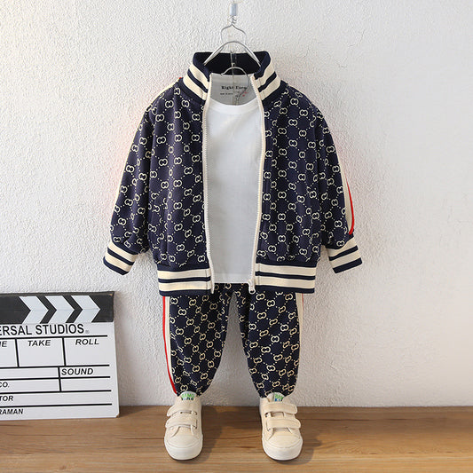 Children's Boys Spring Clothes Western Style Boy Stand Collar Leisure Two-piece Children's Suit