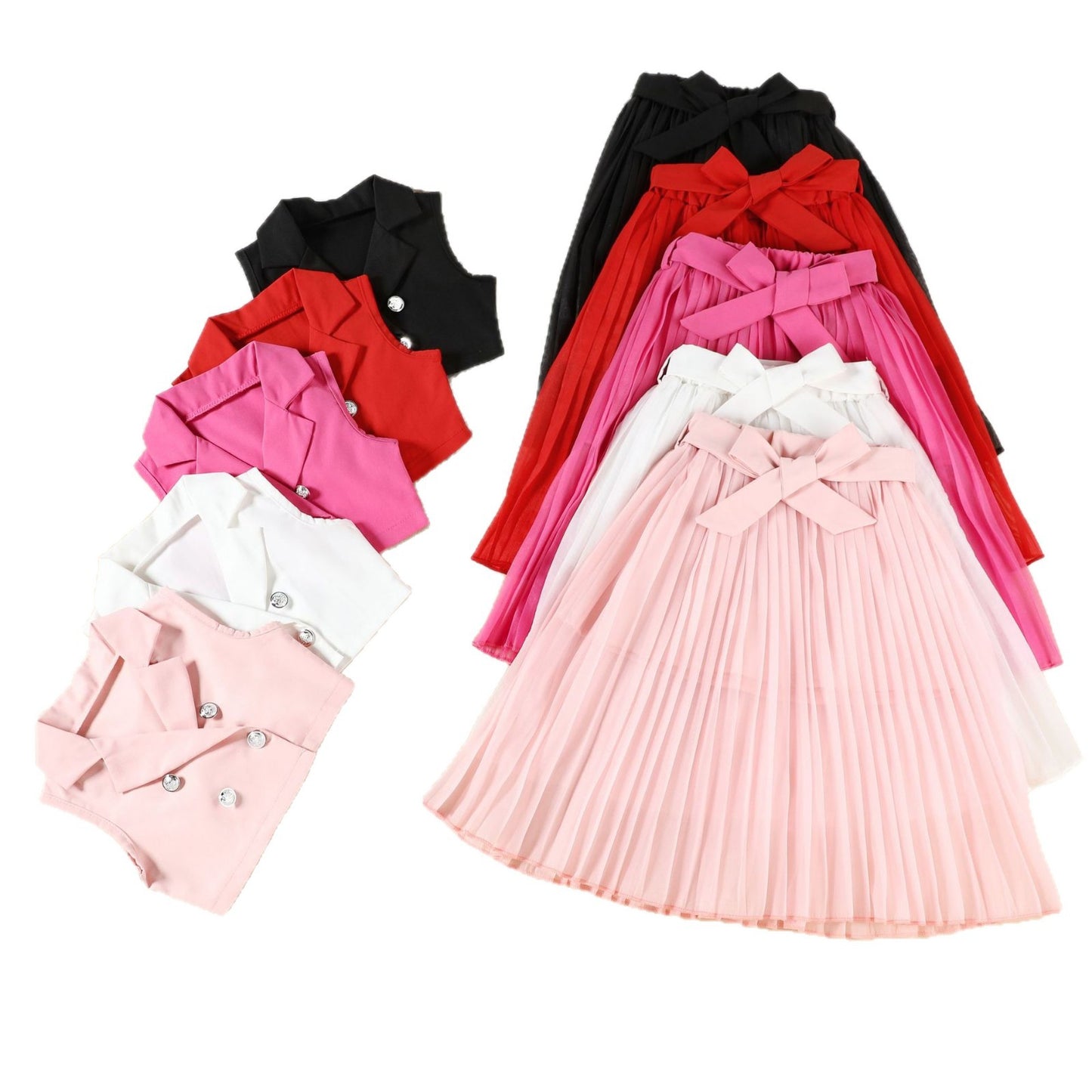 Fashion Tailored Collar Sleeveless Top Pleated Skirt Two-piece Children's Suit