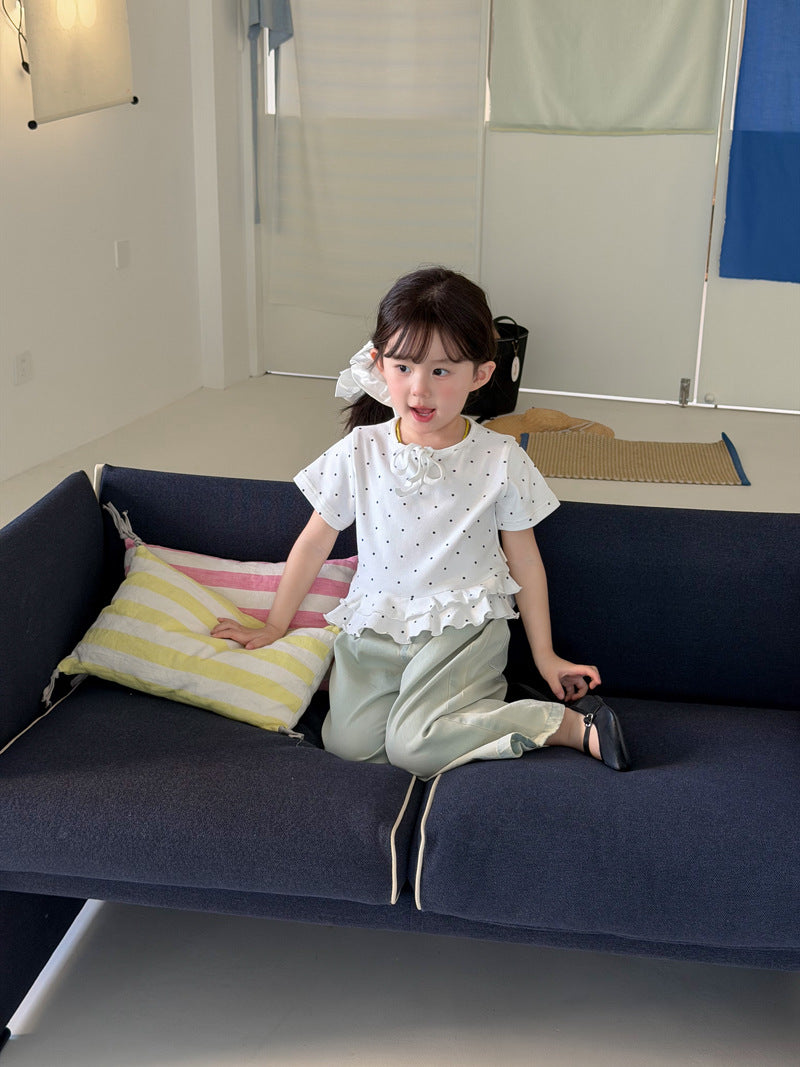 Children's Summer Korean Style Polka Dot Ruffled Short Sleeves Sweet Fresh Children's T-shirt