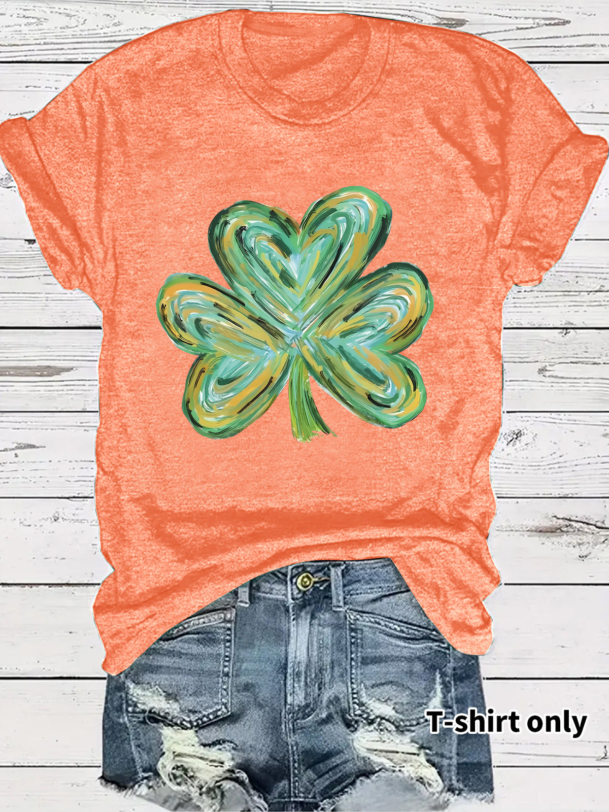 Women's Summer Green Clover Print Round Neck Clothing
