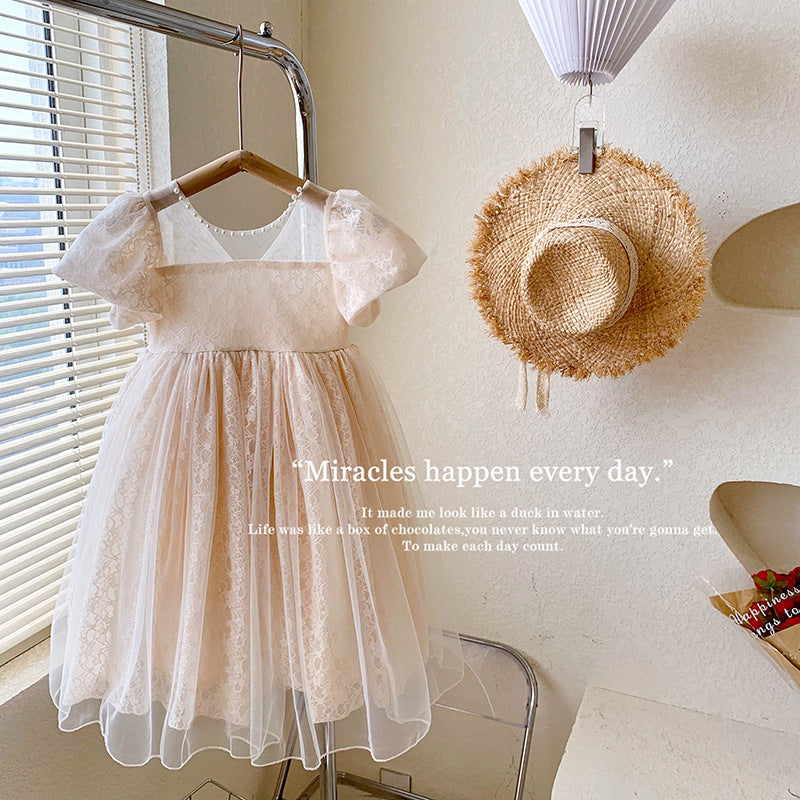 Birthday Party Puff Sleeve Lace Princess Children's Dress