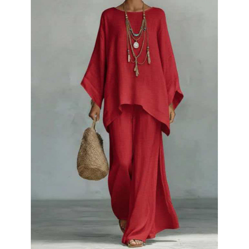Women's Summer Simple Loose Comfortable Shirt Wide Fashion Casual Suit