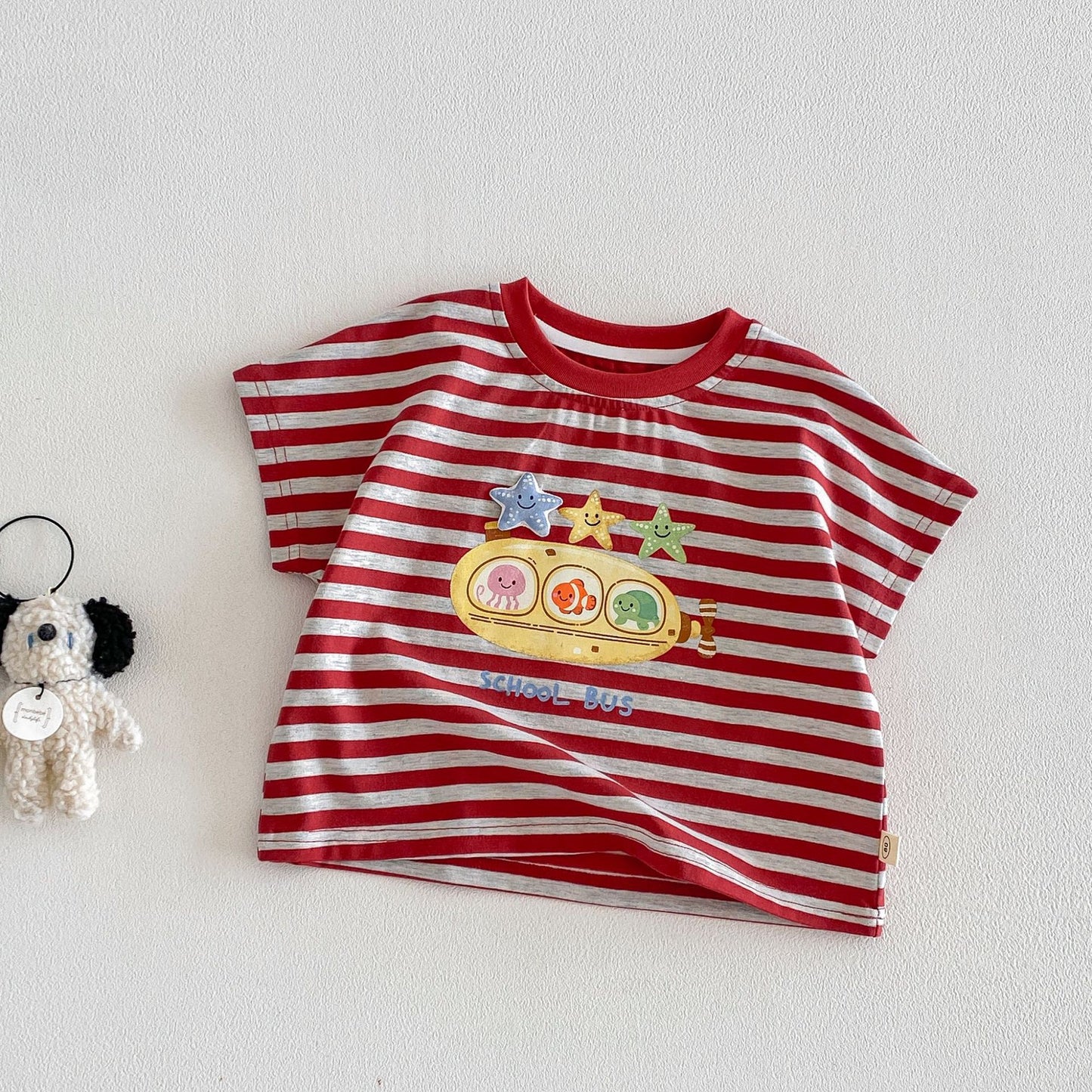 Children's Cartoon Summer Boys Western Style Refreshing Striped Children's T-shirt