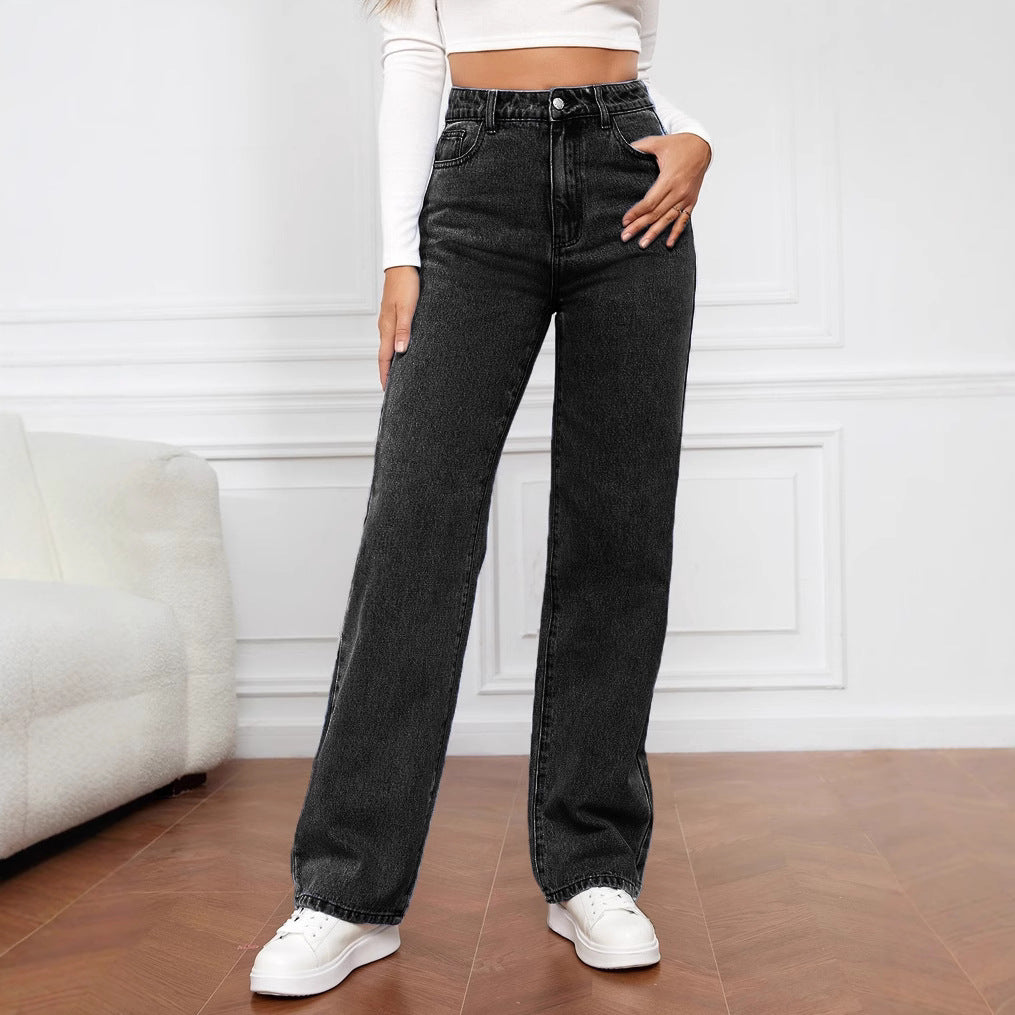Women's High Waist Casual Fashion Trousers Washed Women's Jeans