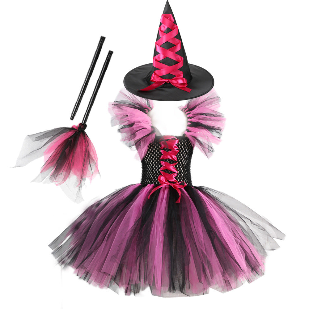 Costume Pettiskirt Performance Skirt Suit Witch Hat Broom Children's Dress