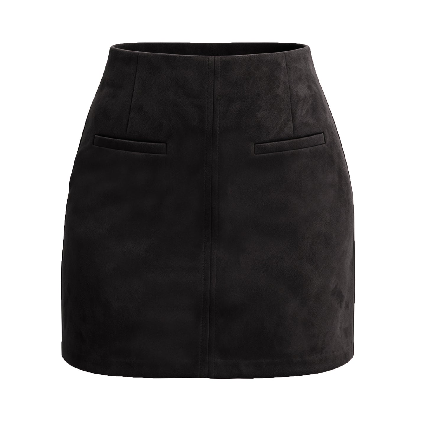 Women's Suede Pocket High Waist Zipper Solid Skirt