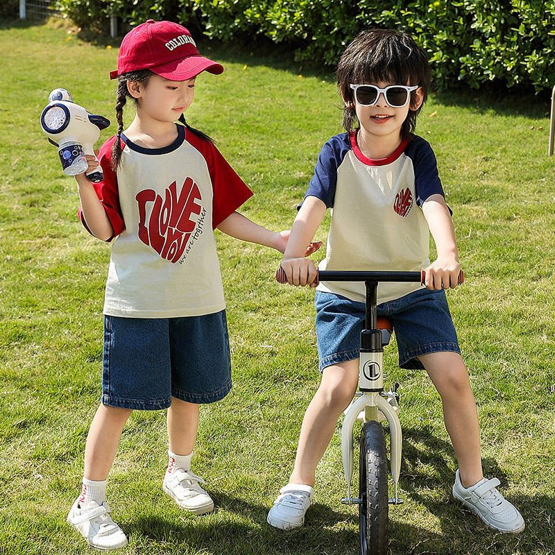 Summer Dress Western Style Boys Raglan Sleeve Family Three Parent-child Outfit